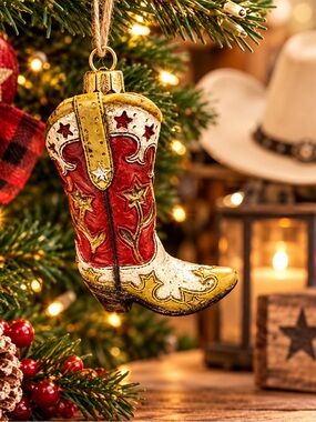 Vintage Cowboy Boot Christmas Ornament Western Rustic Holiday Decor